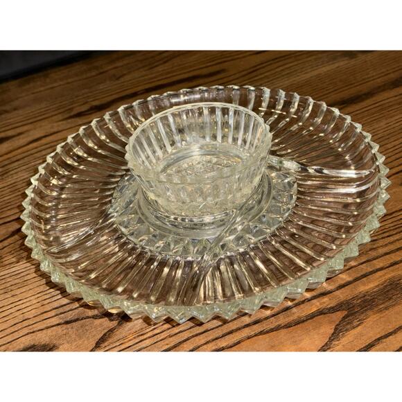 Kromex 12” Lazy Susan, 4-part Divided Glass Tray & Covered Bowl on Chrome Server - Picture 7 of 9